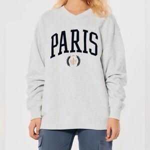 HOLLISTER PARIS OVERSIZE V NECK SWEATSHIRT SIZE SMALL EUC